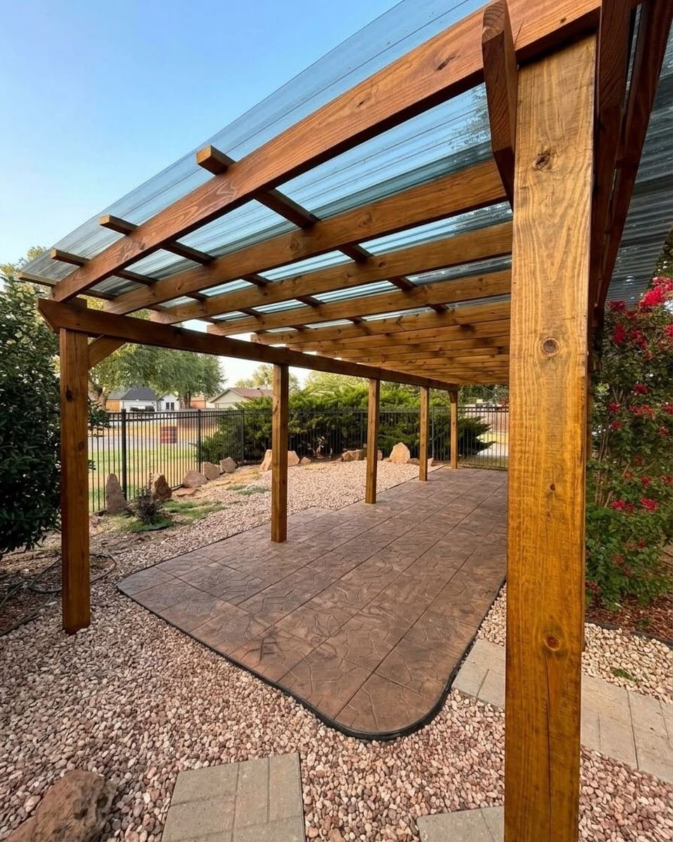 Backyard pergola finished with a fresh wood stain